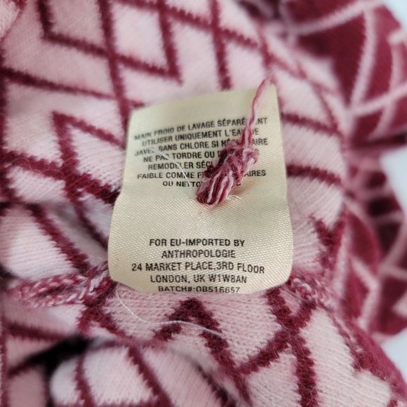 Anthropologie MOTH Maroon Ivory 3/4 Sleeve Alpaca Viscose Retro Geo Sweater Sz S - Picture 12 of 12